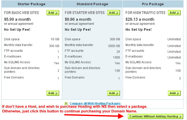 Select a hosting package